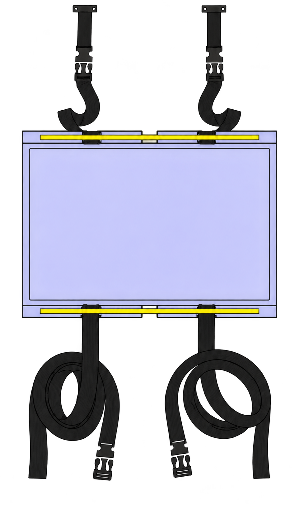 Approved passenger seat shield configuration with short upper and long lower webbing